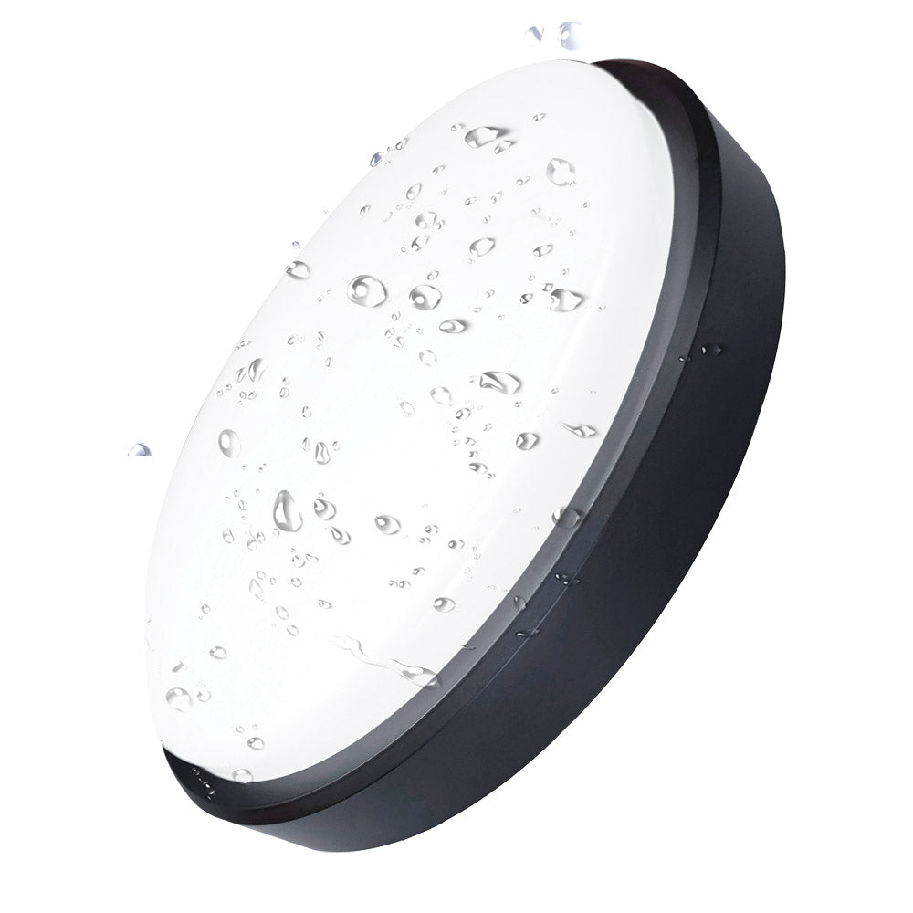 Emergency Battery Backup All-in-1 Round LED Bulkhead, 24W,18W,12W Selectable, 3CCT Colour Selectable, IP65, 2 Year Warranty, Black-PD Range - Clear Sky Distributors 